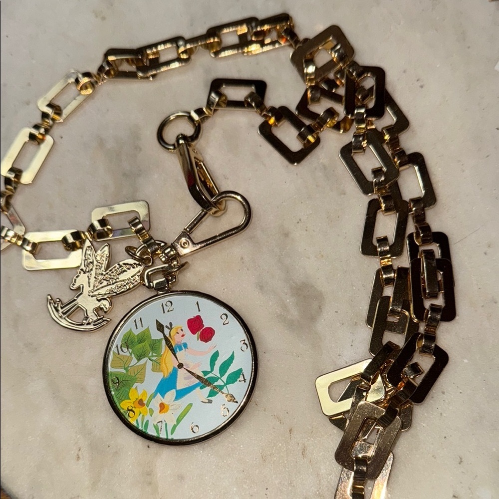 Disney Gold Chain Necklace with Floral Pendant